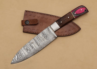 Custom Handmade Damascus Steel Chef Fillet Knife | Kitchen & Hunting Knife with Pakka Wood Handle
