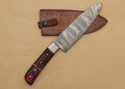 Custom Handmade Damascus Steel Chef Fillet Knife | Kitchen & Hunting Knife with Pakka Wood Handle