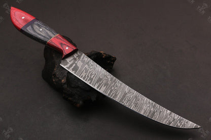 13" Custom Handmade Fire Damascus Steel Fillet Knife For Kitchen Use Best Fillet Knife W/Sheath