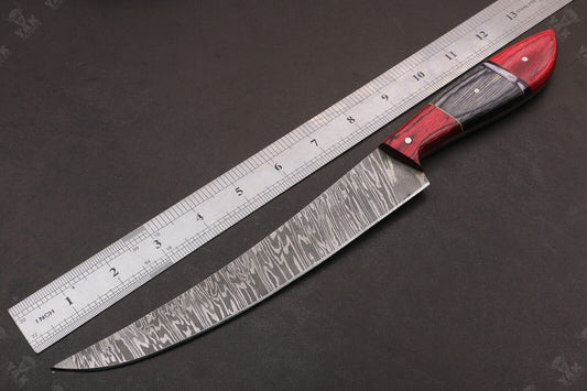 13" Custom Handmade Fire Damascus Steel Fillet Knife For Kitchen Use Best Fillet Knife W/Sheath