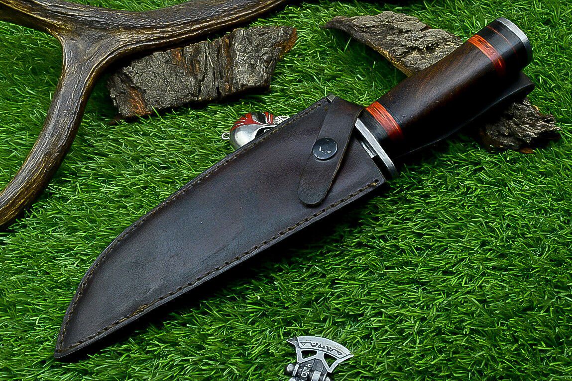 Heritage Forge Damascus Steel Hunting Knife with Wood Handle | 12 Inch Handmade Bowie Knife
