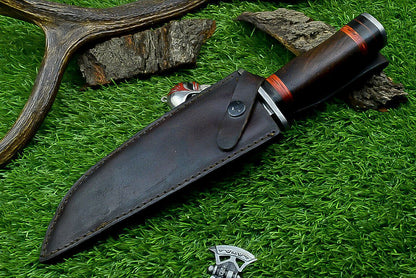Heritage Forge Damascus Steel Hunting Knife with Wood Handle | 12 Inch Handmade Bowie Knife
