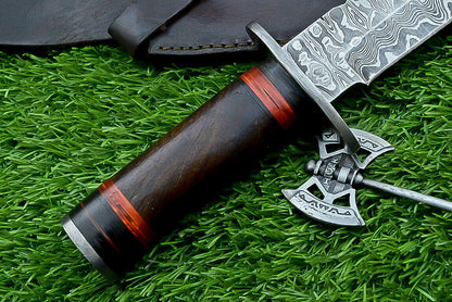 Heritage Forge Damascus Steel Hunting Knife with Wood Handle | 12 Inch Handmade Bowie Knife