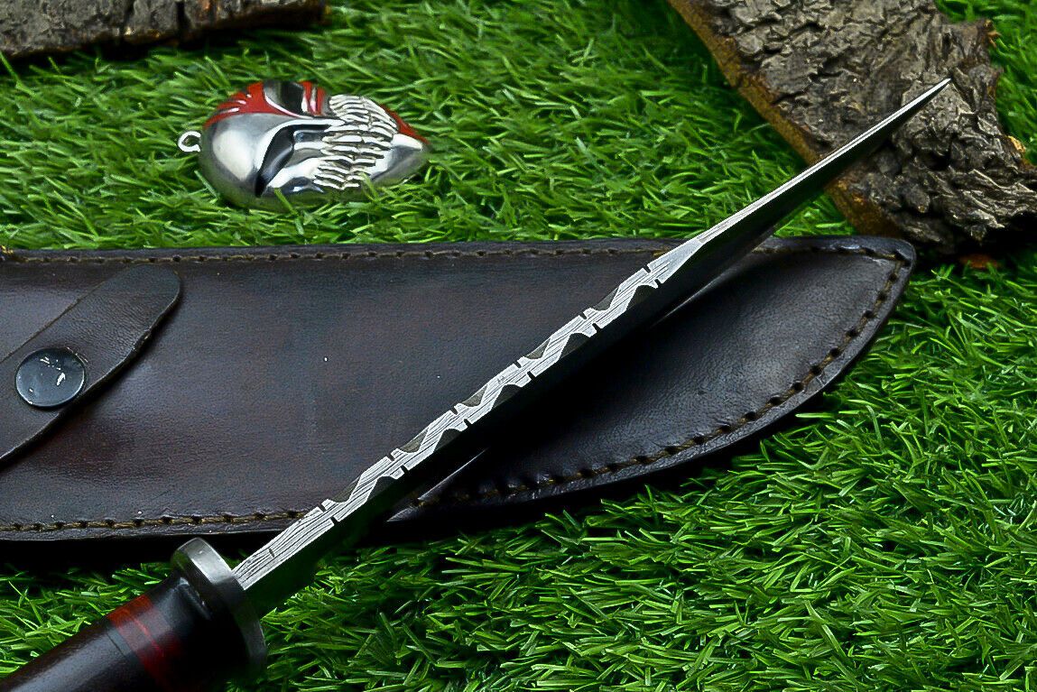 Heritage Forge Damascus Steel Hunting Knife with Wood Handle | 12 Inch Handmade Bowie Knife