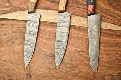 Lot of 3 Handmade Damascus Blade Full Tang Chef Set Knife