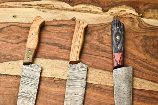 Lot of 3 Handmade Damascus Blade Full Tang Chef Set Knife