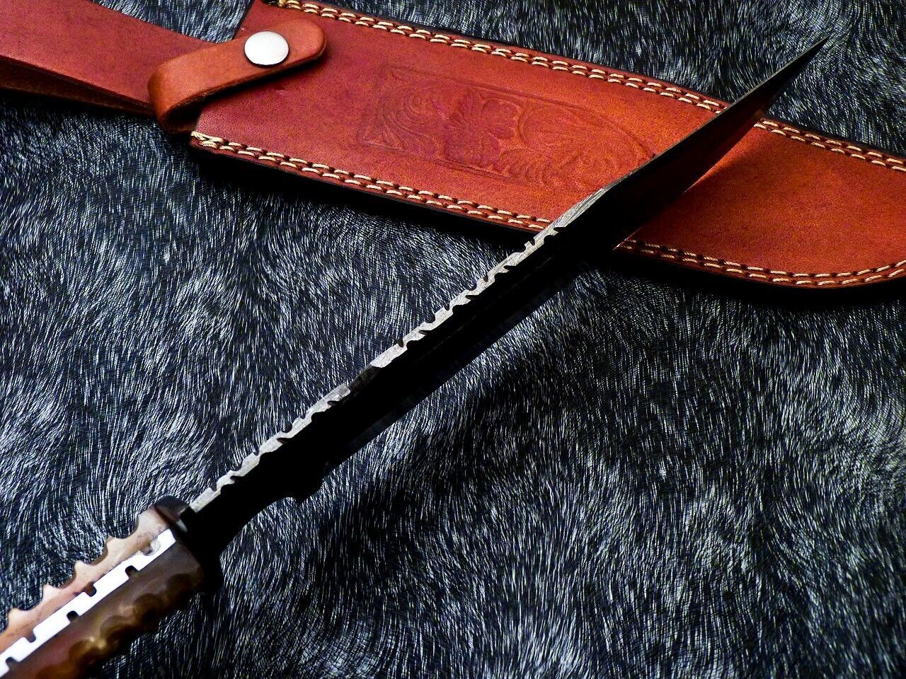 Handmade Damascus Steel Bowie Knife with Resin Handle and Mosaic Pin