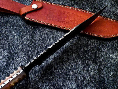 Handmade Damascus Steel Bowie Knife with Resin Handle and Mosaic Pin