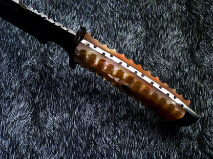 Handmade Damascus Steel Bowie Knife with Resin Handle and Mosaic Pin