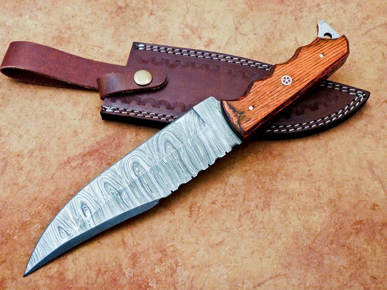 12 Inch Handmade Damascus Steel Hunting Bowie Knife with Hardwood Handle