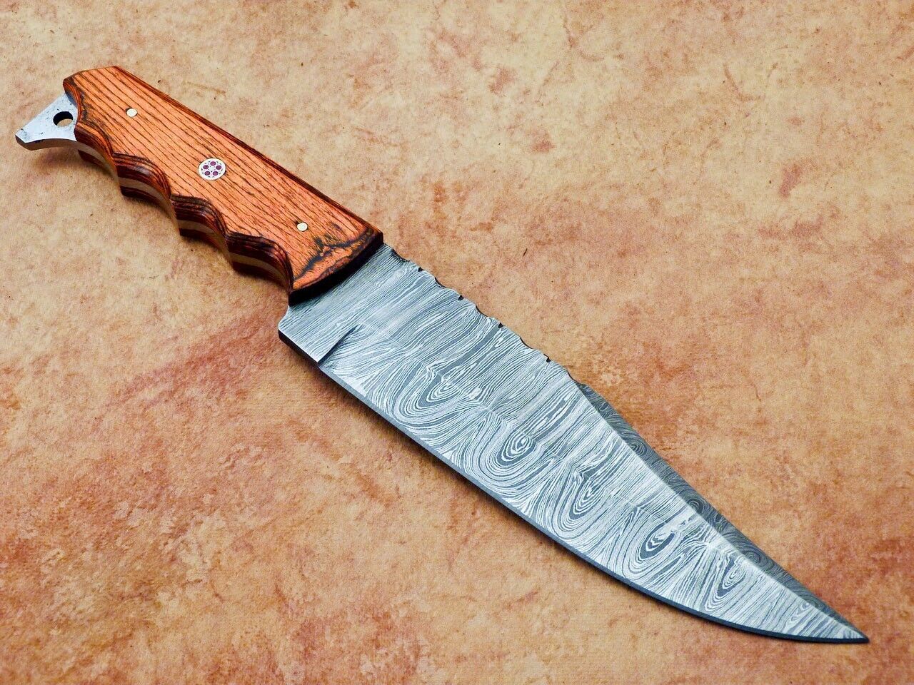 12 Inch Handmade Damascus Steel Hunting Bowie Knife with Hardwood Handle