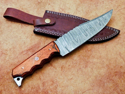 12 Inch Handmade Damascus Steel Hunting Bowie Knife with Hardwood Handle