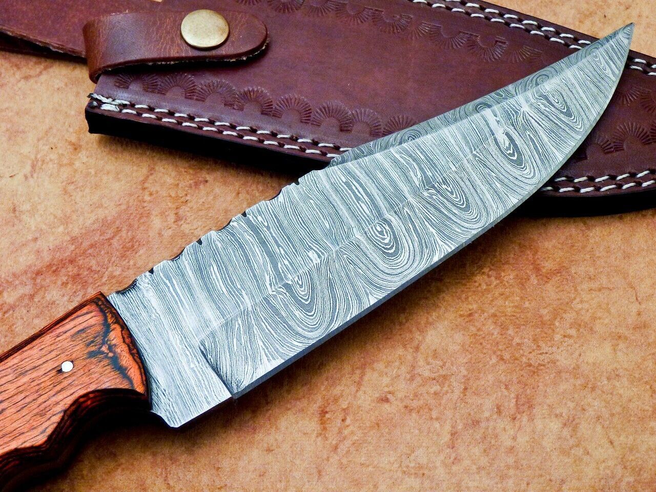 12 Inch Handmade Damascus Steel Hunting Bowie Knife with Hardwood Handle