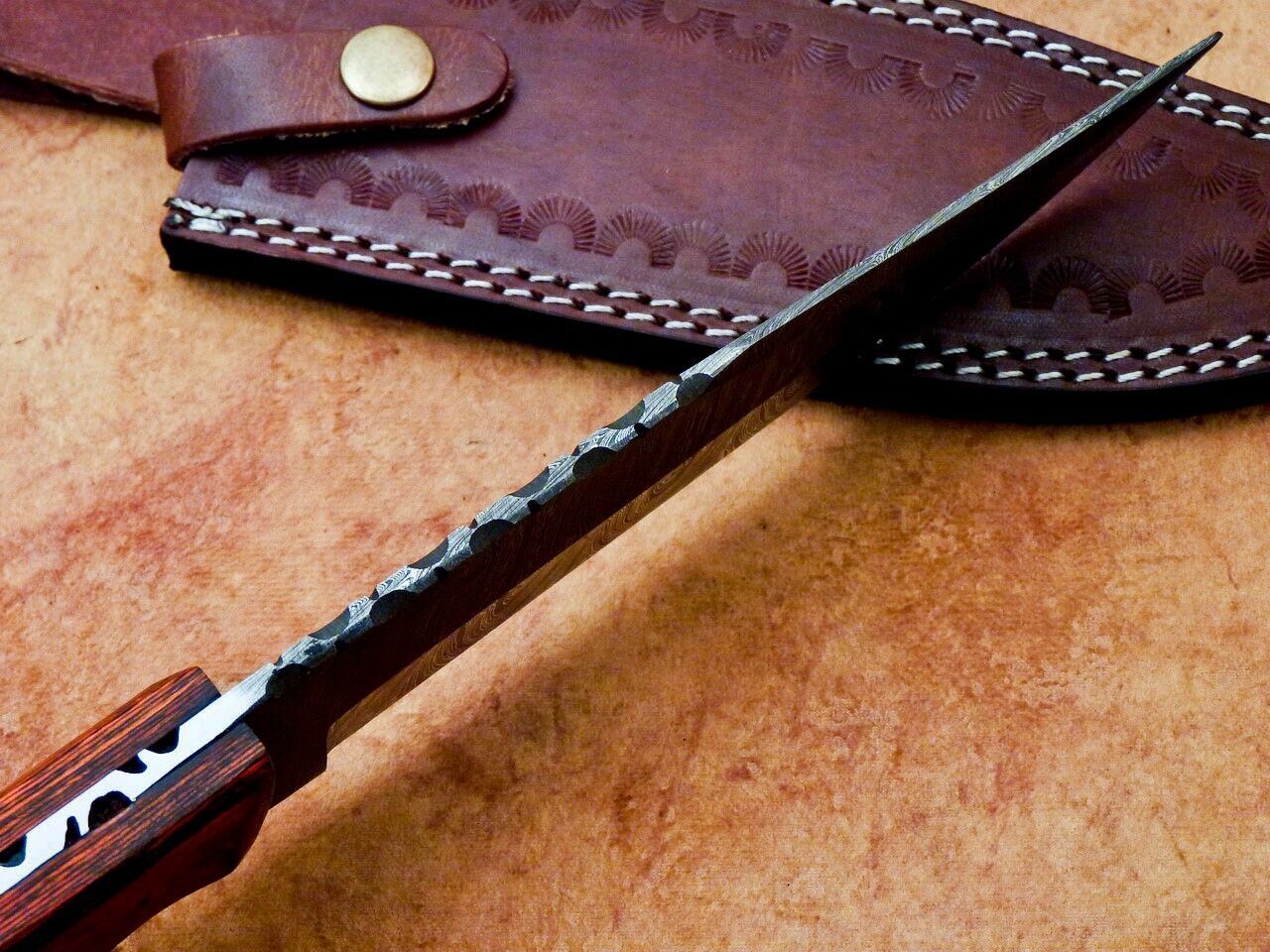 12 Inch Handmade Damascus Steel Hunting Bowie Knife with Hardwood Handle