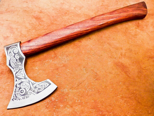 Custom Hand Forged Viking Bearded Steel Camping Hatchet Tomahawk Axe 15 Inch Natural Wood Handle