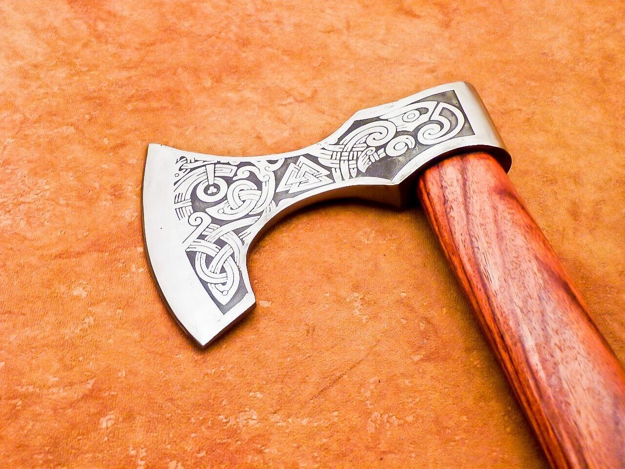 Custom Hand Forged Viking Bearded Steel Camping Hatchet Tomahawk Axe 15 Inch Natural Wood Handle