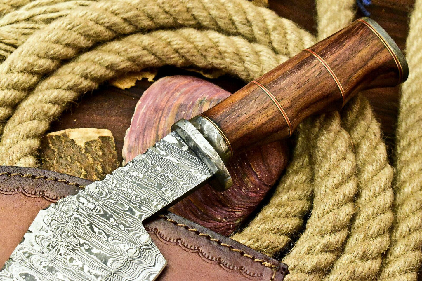 Handmade Damascus Bowie Knife – Walnut Wood Handle (12.25")