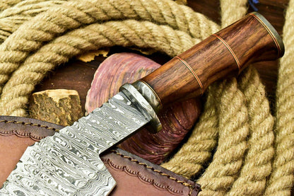 Handmade Damascus Bowie Knife – Walnut Wood Handle (12.25")