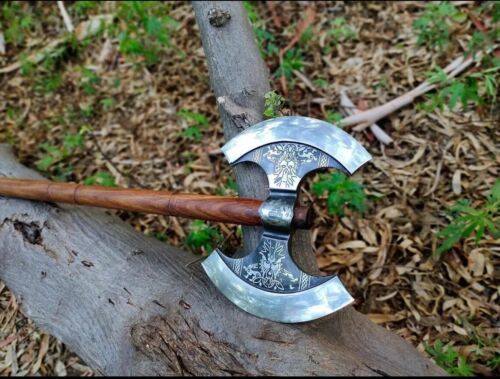 Forged Double Headed Viking Axe Battle Axe Steel Double Blade Viking Axe with Sheath 31.5"