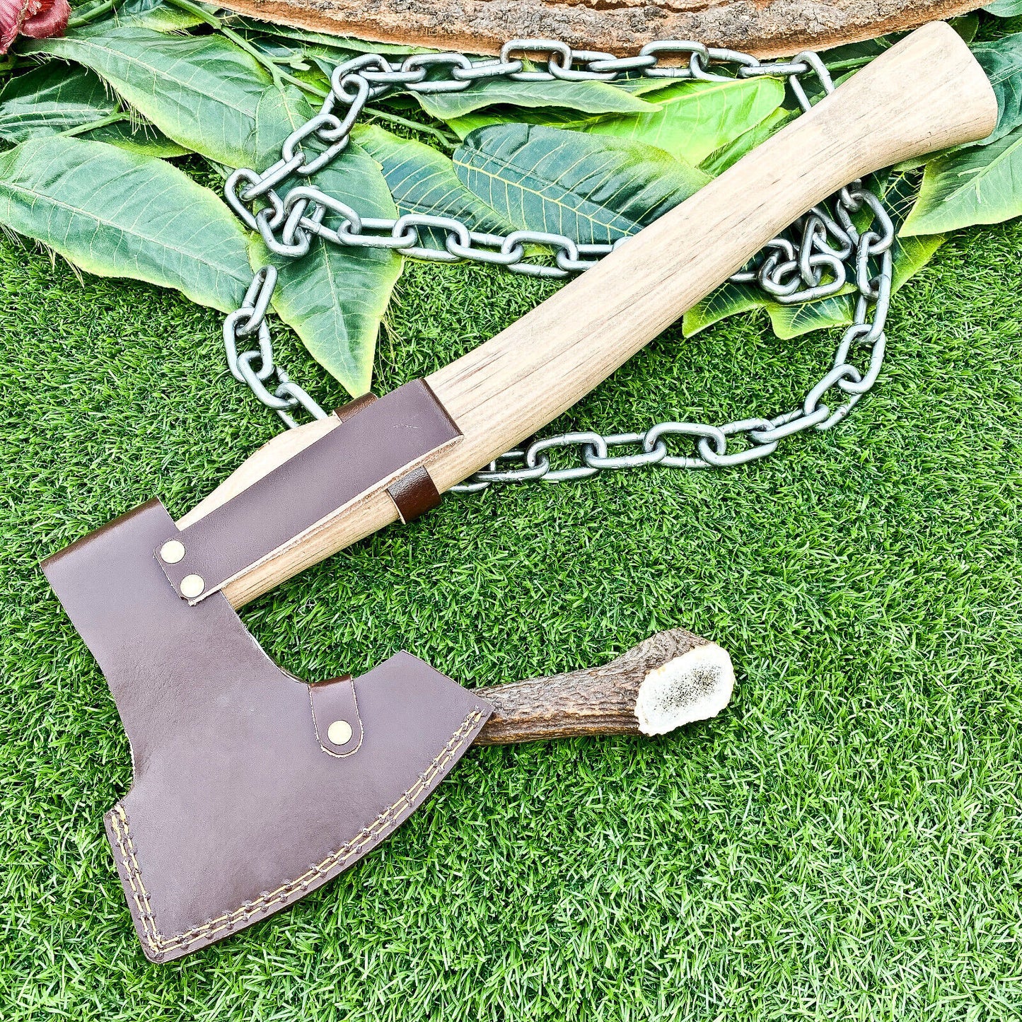 Handmade Carbon Steel Etched Norse Viking Tomahawk Axe with Ashwood Handle – EDC Hatchet