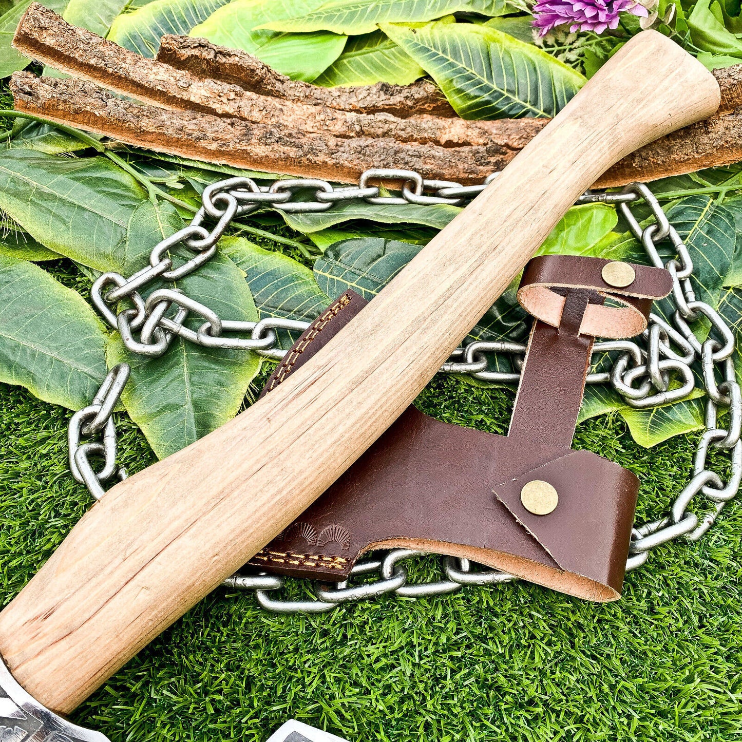 Handmade Carbon Steel Etched Norse Viking Tomahawk Axe with Ashwood Handle – EDC Hatchet