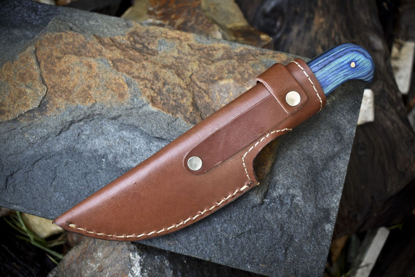 Twist Damascus Skinner Knife with Mixed Material Handle Micarta Bolster