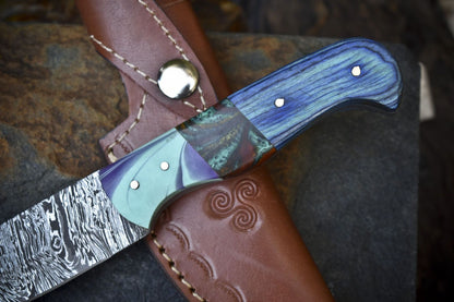 Twist Damascus Skinner Knife with Mixed Material Handle Micarta Bolster