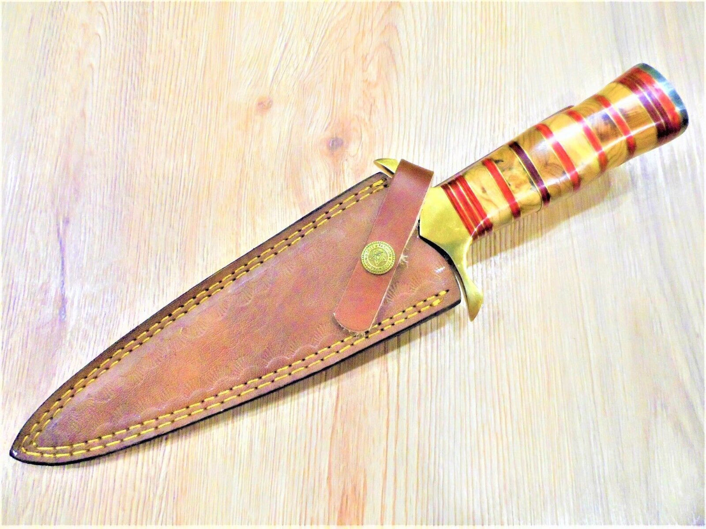 11 Inch Custom Damascus Steel Double Edge Bowie Dagger with Olive Wood Handle