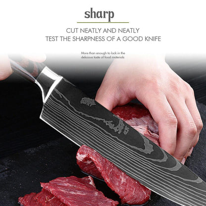 Professional Japanese Style Damascus Pattern Kitchen Knife Set – High Carbon Stainless Steel