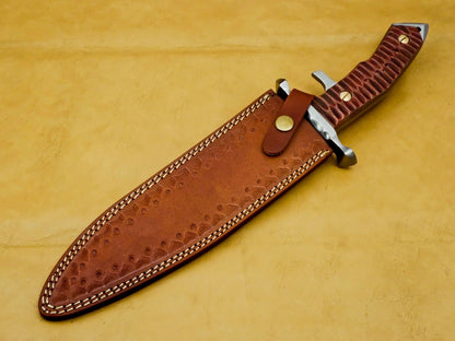 15" Heritage Forge Carbon Steel Hunting Knife – Walnut Wood Handle with Leather Sheath