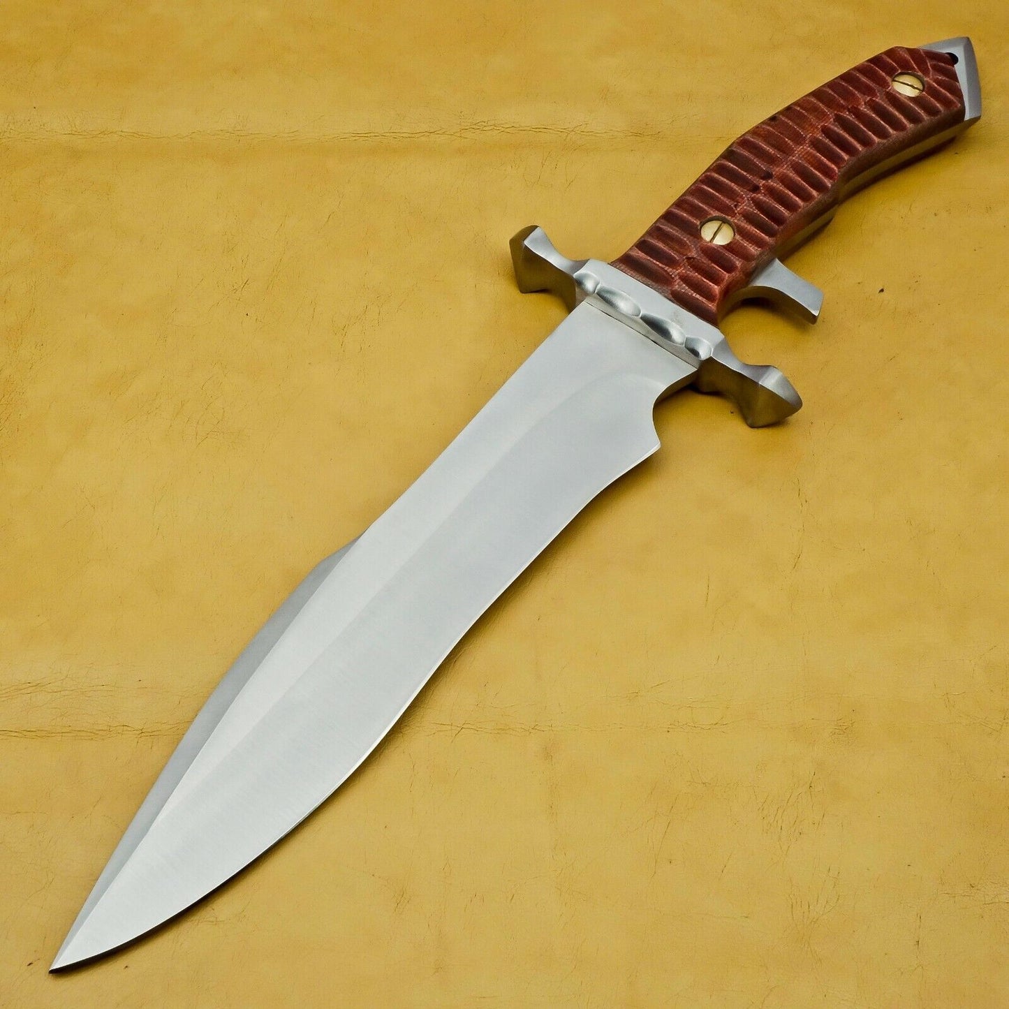 15" Heritage Forge Carbon Steel Hunting Knife – Walnut Wood Handle with Leather Sheath