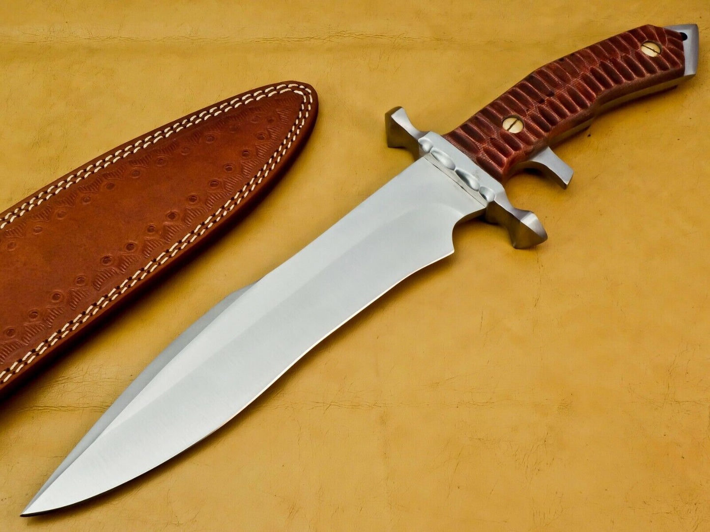15" Heritage Forge Carbon Steel Hunting Knife – Walnut Wood Handle with Leather Sheath