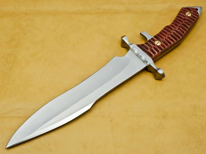 15" Heritage Forge Carbon Steel Hunting Knife – Walnut Wood Handle with Leather Sheath