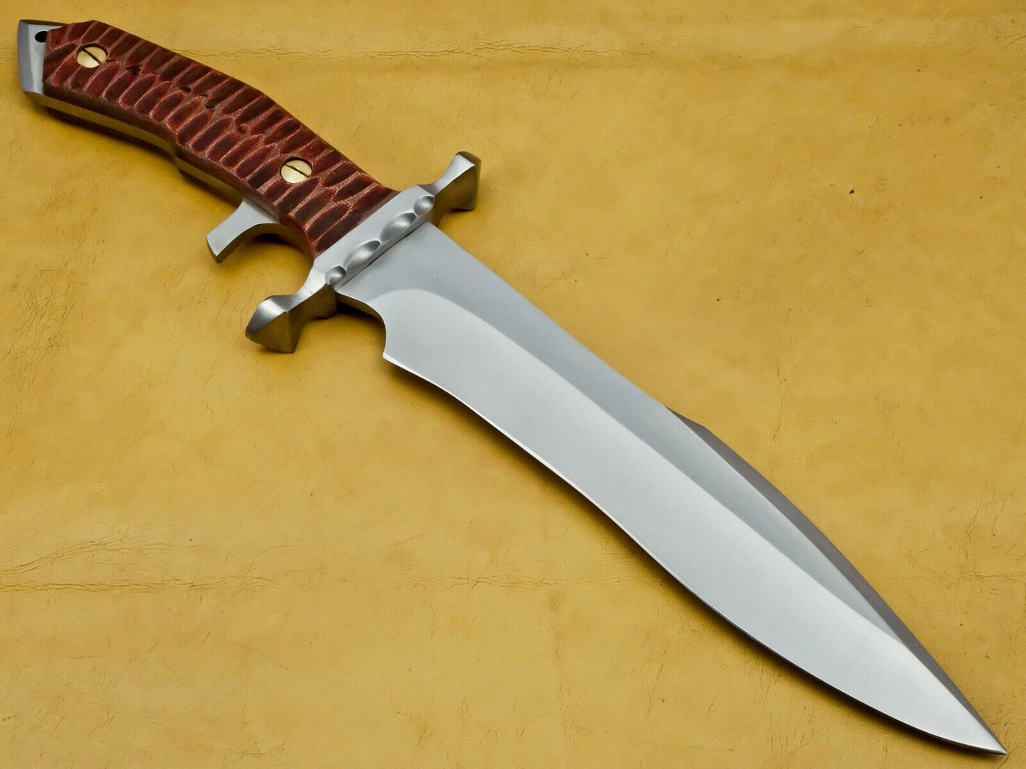 15" Heritage Forge Carbon Steel Hunting Knife – Walnut Wood Handle with Leather Sheath