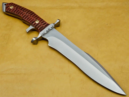 15" Heritage Forge Carbon Steel Hunting Knife – Walnut Wood Handle with Leather Sheath