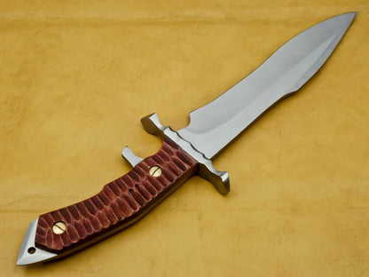 15" Heritage Forge Carbon Steel Hunting Knife – Walnut Wood Handle with Leather Sheath
