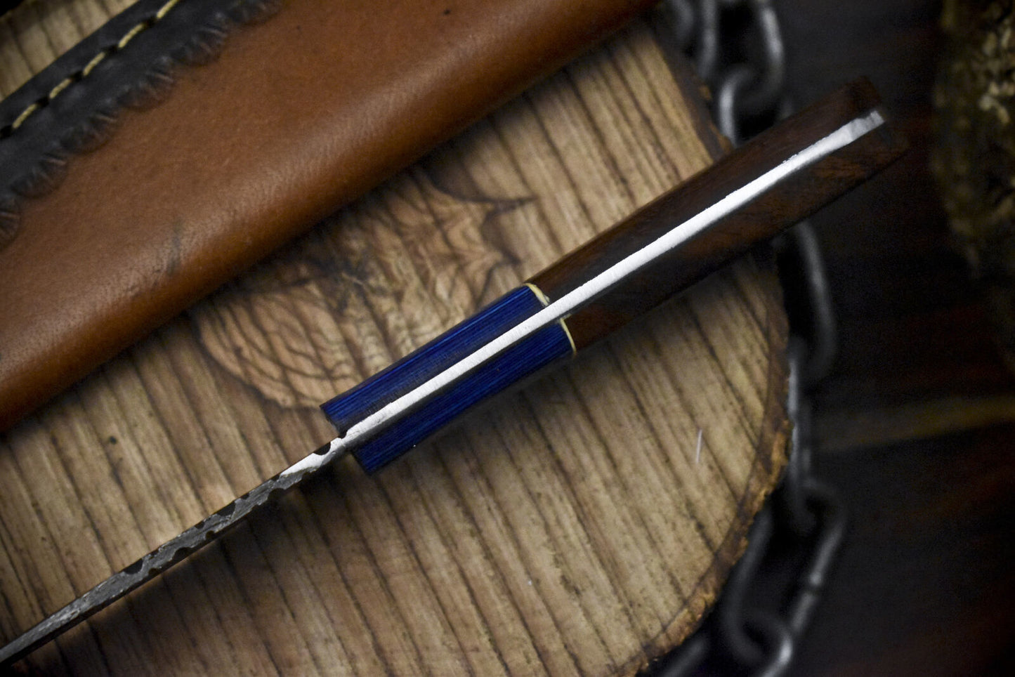 8.0" Forged Skinner Knife Twist Damascus Walnut Wood Wooden Bolster Gift