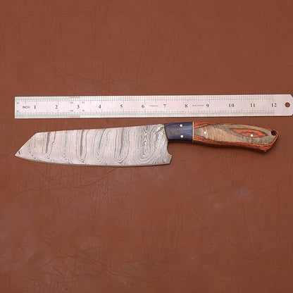 Custom Handmade Damascus Steel Chef Fillet Knife | 12" Wood Handle with Leather Sheath