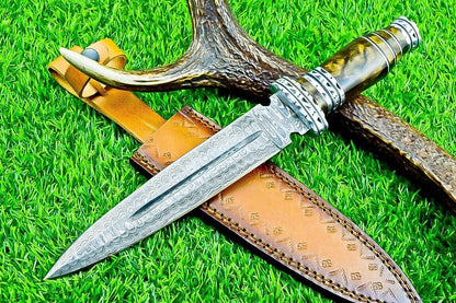 Custom Forged Damascus Steel Handmade Double Edge Dagger Knife With Resin Handle