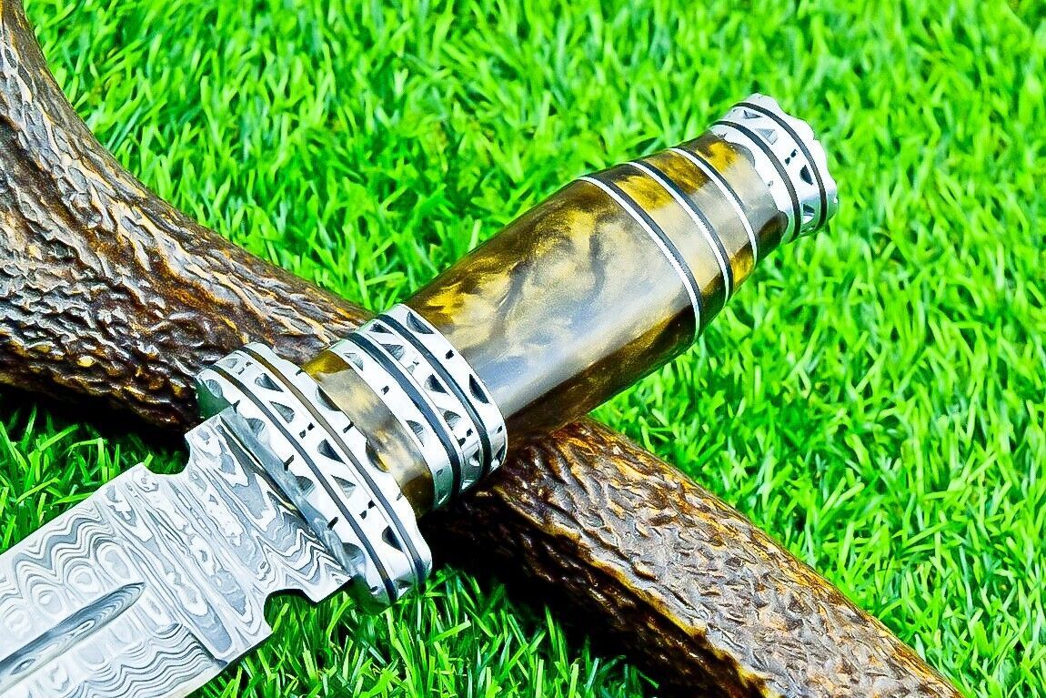 Custom Forged Damascus Steel Handmade Double Edge Dagger Knife With Resin Handle