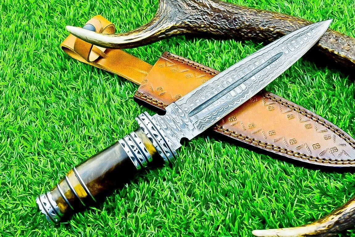Custom Forged Damascus Steel Handmade Double Edge Dagger Knife With Resin Handle