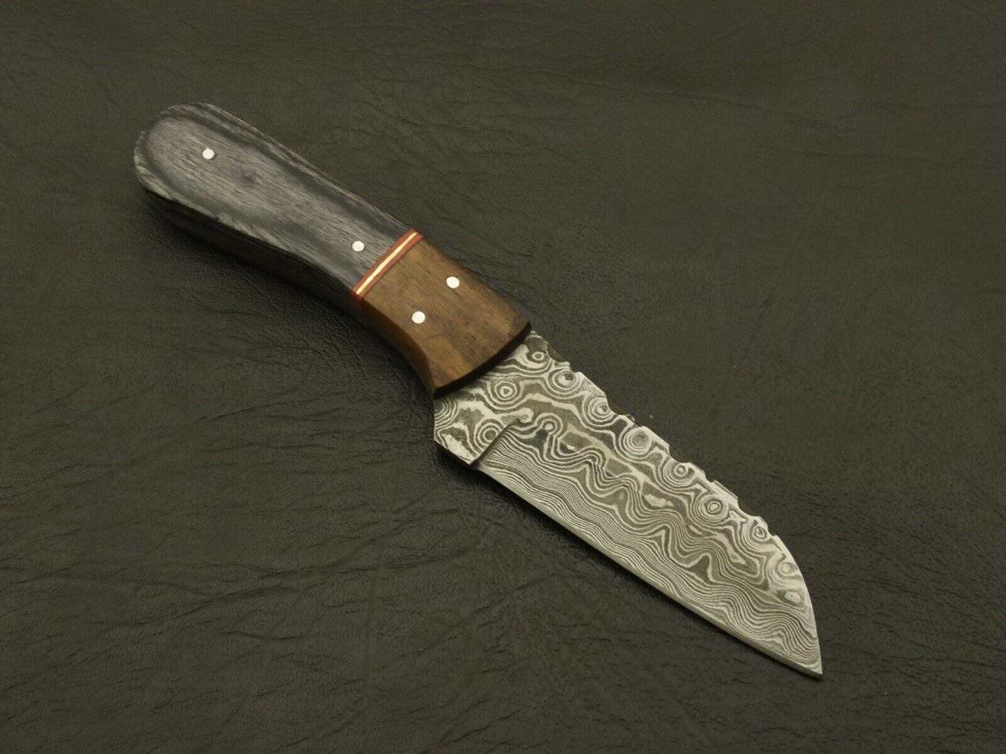 Custom Hand Forged Twist Damascus Skinner Knife Pakka Wood Handle with Leather Sheath