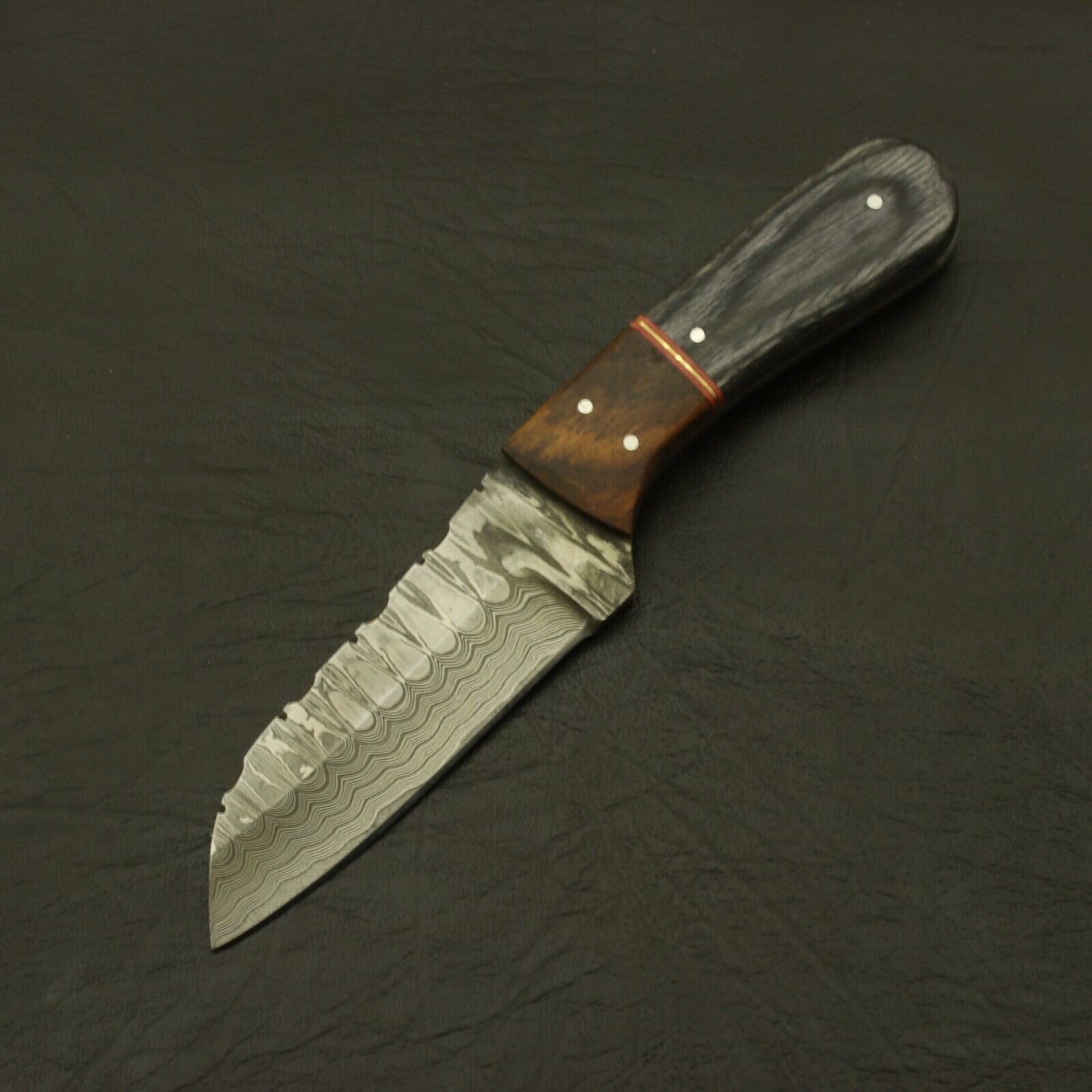 Custom Hand Forged Twist Damascus Skinner Knife Pakka Wood Handle with Leather Sheath
