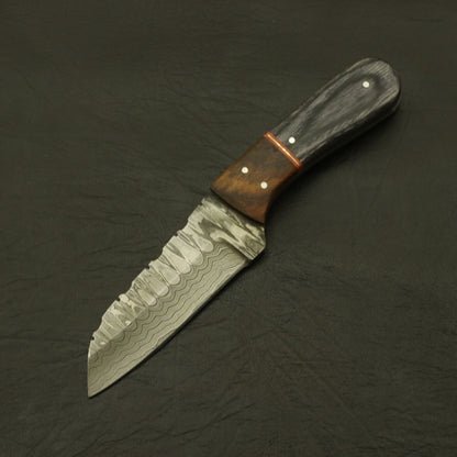 Custom Hand Forged Twist Damascus Skinner Knife Pakka Wood Handle with Leather Sheath