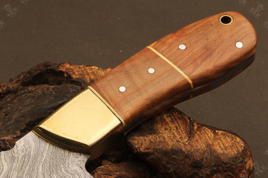 10" Hand Forged Twist Damascus Steel Drop Point Bowie Knife | Wood Handle