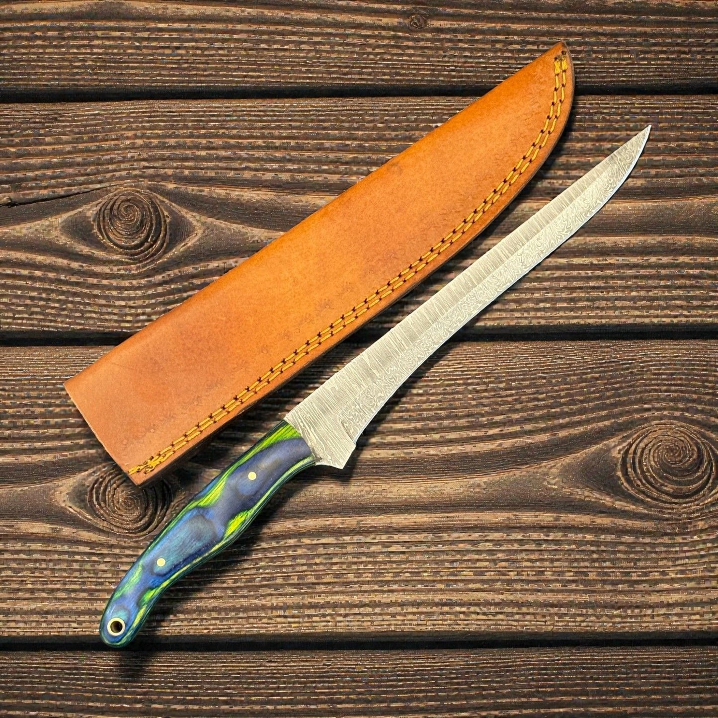 Custom Fillet Knife & Damascus Steel Fillet Knife 12" Kitchen Knife With Wood Handle