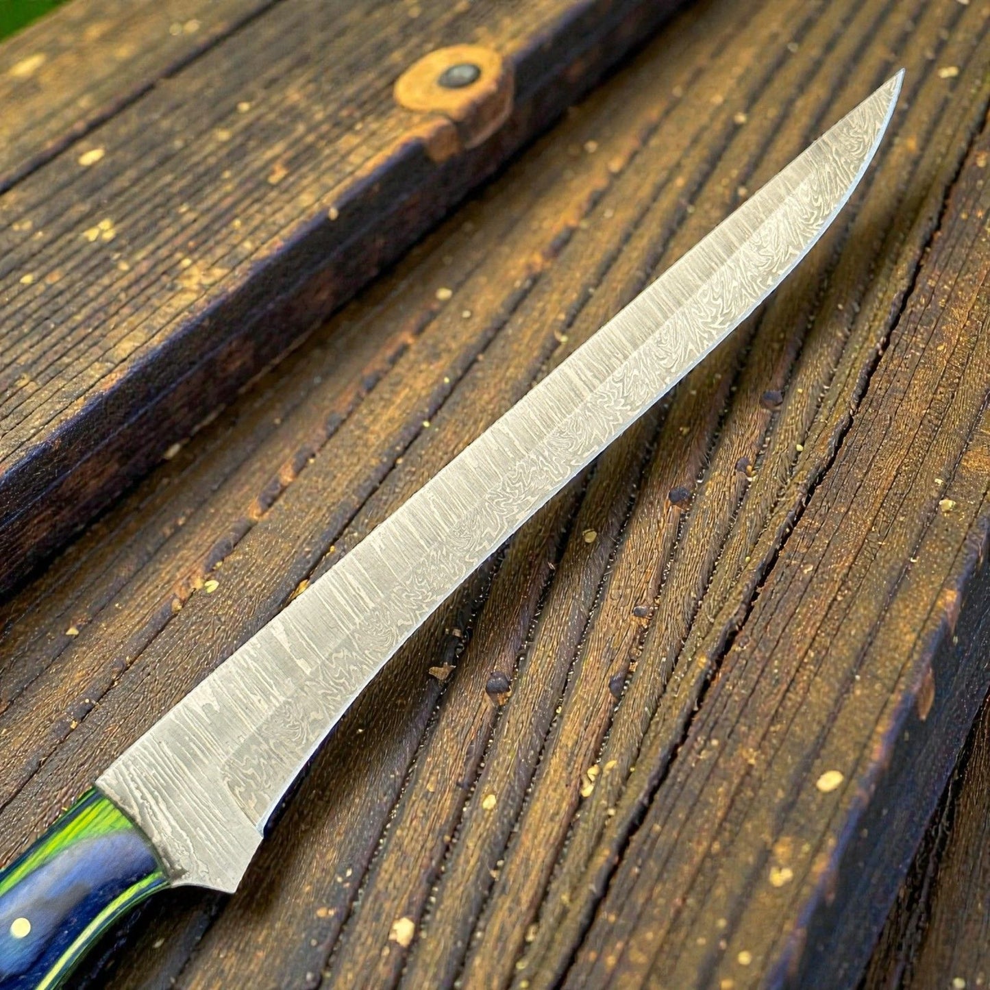 Custom Fillet Knife & Damascus Steel Fillet Knife 12" Kitchen Knife With Wood Handle