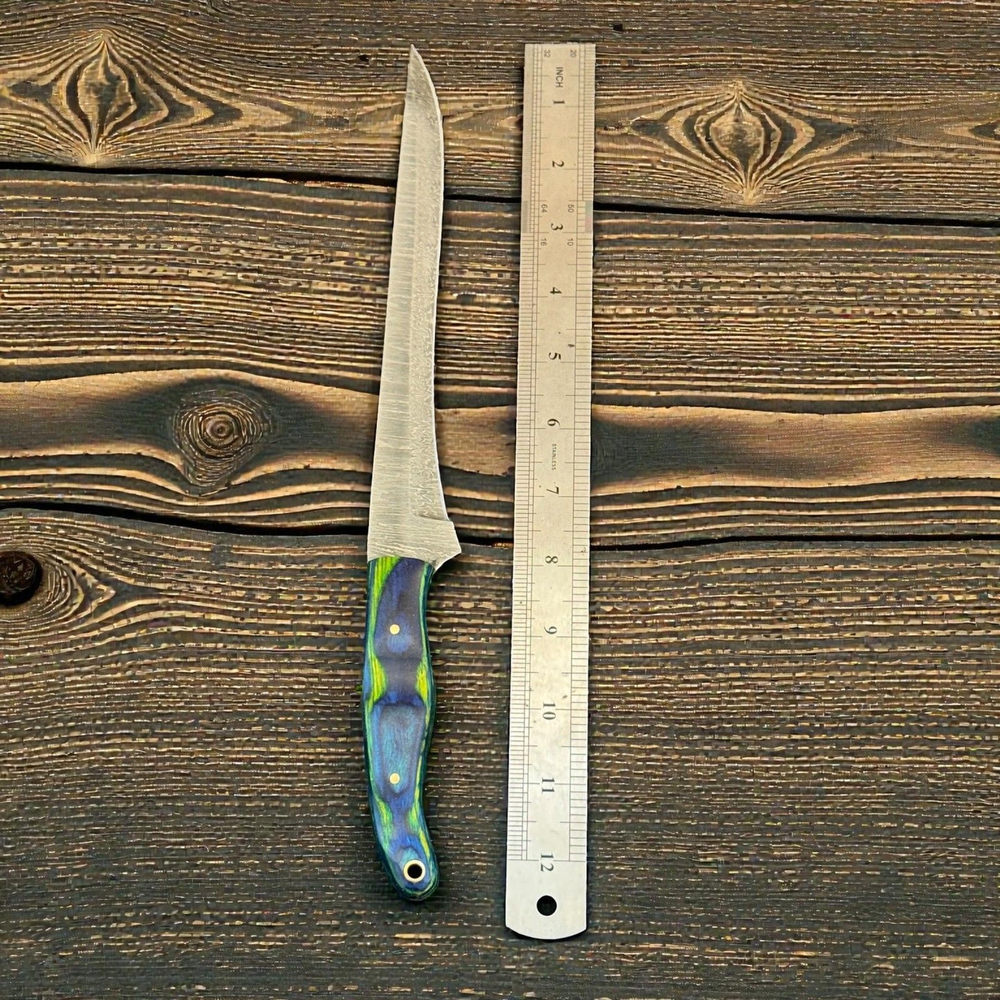 Custom Fillet Knife & Damascus Steel Fillet Knife 12" Kitchen Knife With Wood Handle