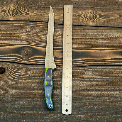 Custom Fillet Knife & Damascus Steel Fillet Knife 12" Kitchen Knife With Wood Handle