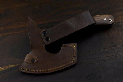 Handmade Damascus Axe Walnut Wood Hunting Clever Chopper Knife with Leather Sheath